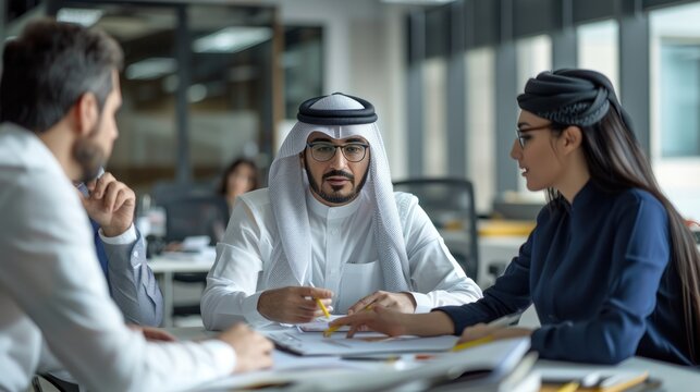 having a meeting with a sheik in the office.