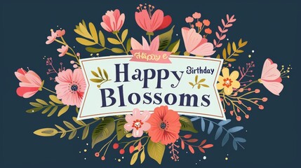 Fototapeta premium A vibrant and cheerful birthday card adorned with a bouquet of colorful flowers and lush green leaves, perfect for celebrating a special occasion.