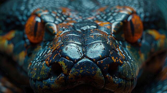 Blood Python Emerging from the Shadows of a Cave, Its Eyes Glinting with Hunger in the Dim Light