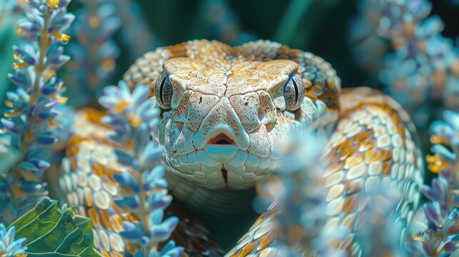 The cobra Bungarus candidus displays itself among the grasses, displaying charming patterns on the plains of Asia.