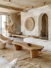 Modern Rustic Living Room with Natural Textures and Earth Tones