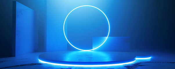 Blue Technology Podium background light studio scene stage future platform game abstract with a circle glow effect.