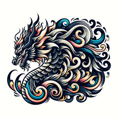 Intricately detailed dragon vector art.