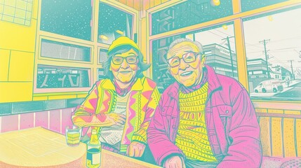 Elderly couple renewing friendships over a random, online game night, laughter across the miles