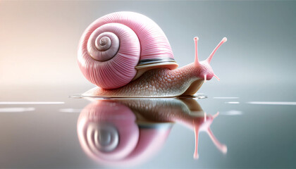 snail with a shiny, pink spiral shelle