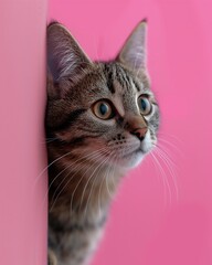 Curious Tabby Cat Peeking Around Corner