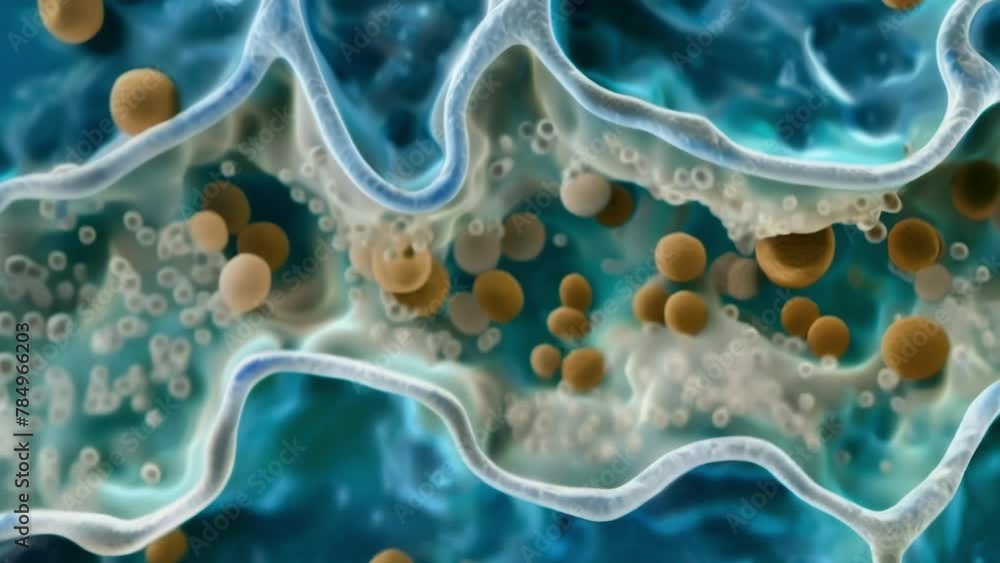 Poster a microscopic image of a bacterial cell wall revealing its unique composition of peptidoglycan layer