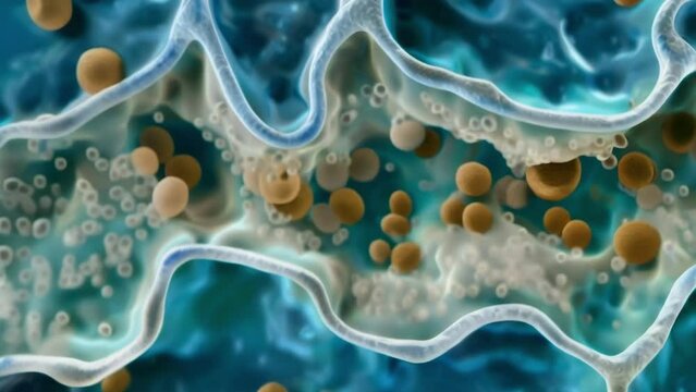 A microscopic image of a bacterial cell wall revealing its unique composition of peptidoglycan layers and lipopolysaccharides that . AI generation.
