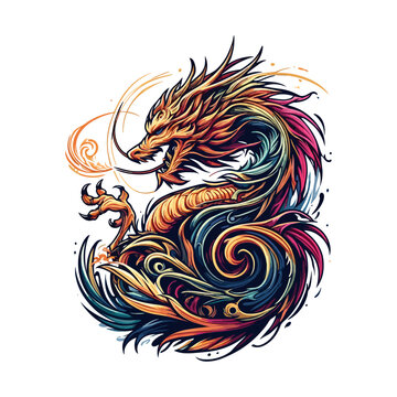 Colorful dragon illustration with intricate details.