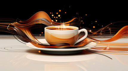 Abstract Coffee Swirl Art with Vivid Orange Tones - 784966420