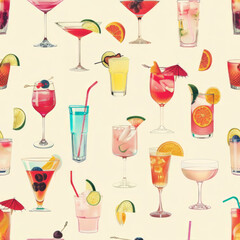 Illustrated Cocktail Pattern - 784966455