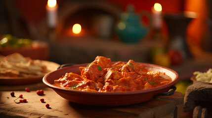 Candlelit Dinner Ambiance with Chicken Tikka Masala on Basmati Rice - 784966889