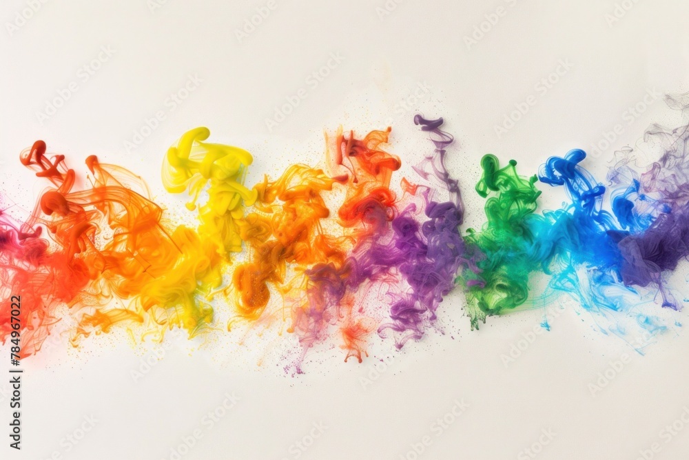 Poster a vibrant spectrum of colored smoke arcs elegantly against a warm, luminous backdrop, creating a dyn