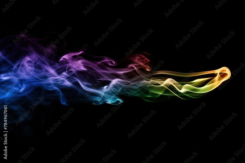Poster a vibrant swirl of rainbow-colored smoke flows elegantly against a dark backdrop, creating an abstra