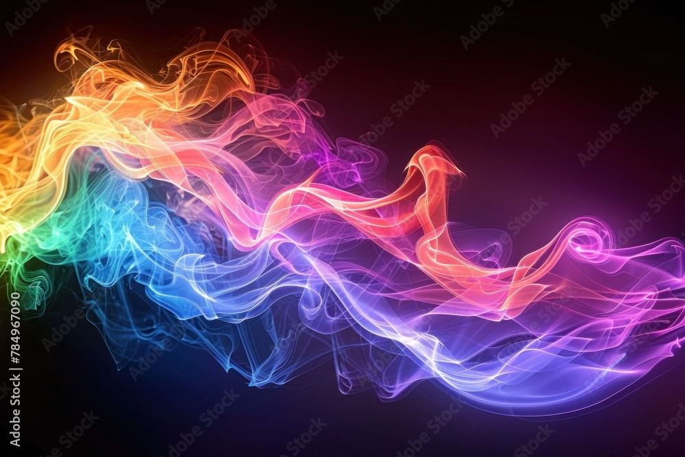 Poster a vibrant swirl of rainbow-colored smoke flows elegantly against a dark backdrop, creating an abstra