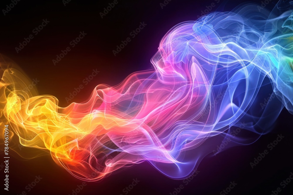 Poster a vibrant swirl of rainbow-colored smoke flows elegantly against a dark backdrop, creating an abstra