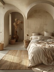 Neutral Toned Bedroom Interior with Natural Textures