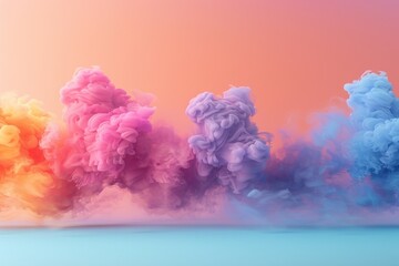 A vibrant display of multi-hued smoke swirls gracefully through the air against a soft gradient backdrop.