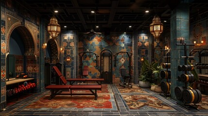 Luxurious Moroccan-Themed Home Gym Interior