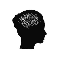 Woman Head Silhouette in Profile. Woman with mind fog, mental disorder.