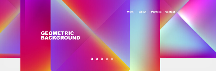 A colorful geometric background featuring a rainbow of colors including purple, orange, violet, magenta, and electric blue. This modern design is perfect for technologythemed projects