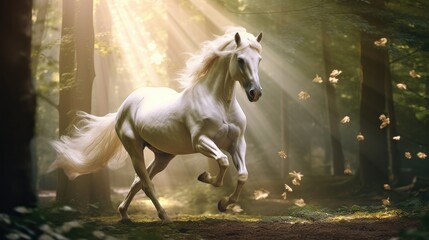 A beautiful white horse embodies the concept of freedom, Ai Generated