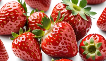 Fresh-strawberries-isolated-on-white-background--Three-strawberries-closeup
