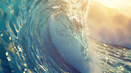 closeup of a photography strip of a Surfer wetsuit riding huge waves catching the perfect barrel adrenaline rush 3D render - obrazy, fototapety, plakaty