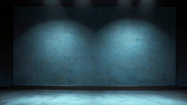 empty stage or studio with dark bluish colored background and some spot lights