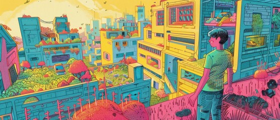 Obraz premium The elaborate courtship dances of birds in a random, overgrown city square, love in ruins