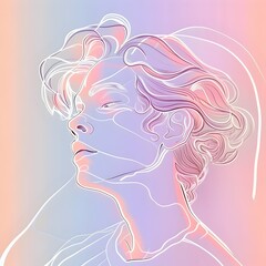 Expressive Anime-Inspired Silhouette Portrait on Pastel Gradient