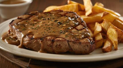 Savor American steak at the bar with chips and savory gravy, Ai Generated