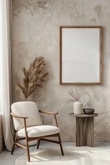 
Frame mockup, ISO A paper size. Living room wall poster mockup. Interior mockup with house background. Modern interior design. 3D render