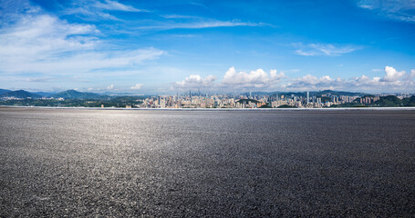 Asphalt road with city skyline in Shenzhen. panoramic view.
