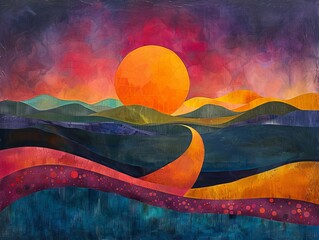 Crimson Dusk over Emerald Valleys