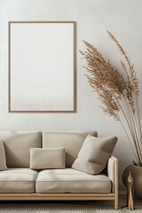 
blank Frame mockup, ISO A paper size. Living room wall poster mockup. Interior mockup with house background