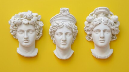 Ancient classical marble gypsum stoic, roman, greek bust, busts head sculpture against a colored background representing historical figures 