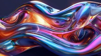 Wavy Chromatic Flow Background. Aerial Perspective on Liquid Chrome with Light Reflections