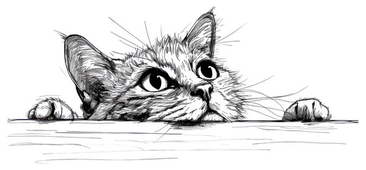 PNG Drawing cat illustrated sketch - obrazy, fototapety, plakaty