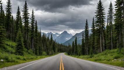 Forest-road-on-a-cloudy-day--Glacier-National-Park--Montana--USA
