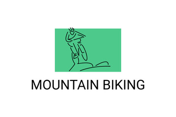 Mountain biking sport vector line icon. sportman with Mountain bike. vector sign. sport pictogram illustration