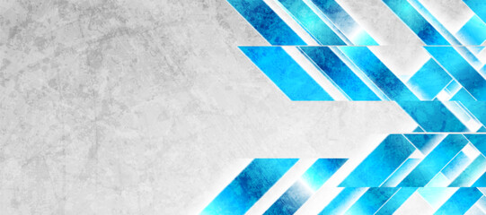 Bright blue shapes grunge tech geometric abstract background. Vector graphic design