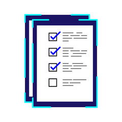 Checklist on clipboard. Marking checkmark on paper check-list. Filling questionnaire, survey form, document, choosing option. Flat vector illustration