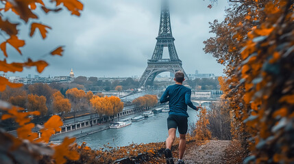 Jogger in Paris on a rainy day.