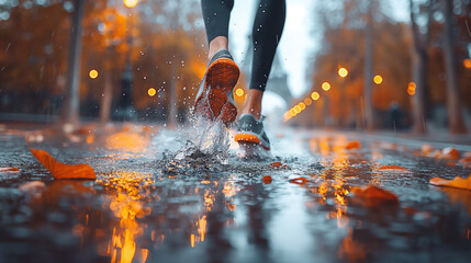 Jogger in Paris on a rainy day. - obrazy, fototapety, plakaty