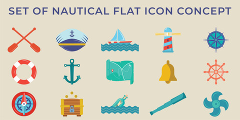 set of nautical flat icon color vector illustration template graphic design. bundle collection of various marine sign or symbol for sailor and navy concept