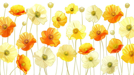 Crisp white with sunny poppies, a cheerful seamless background.