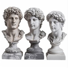 Ancient classical marble gypsum stoic, roman, greek bust, busts head sculpture against a colored background representing historical figures 