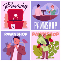 Set of pawnshop service concept posters vector illustration