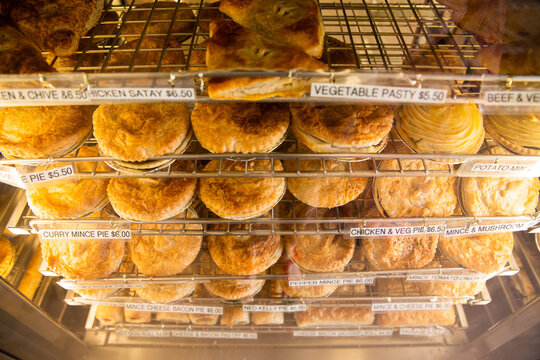 hot pie display at a local bakery
